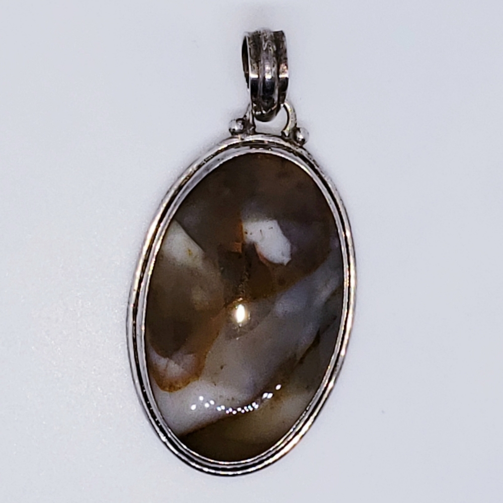 Brown Agate Sterling Silver Pendant 2" x 1.5" NWOT - Picture 3 of 4